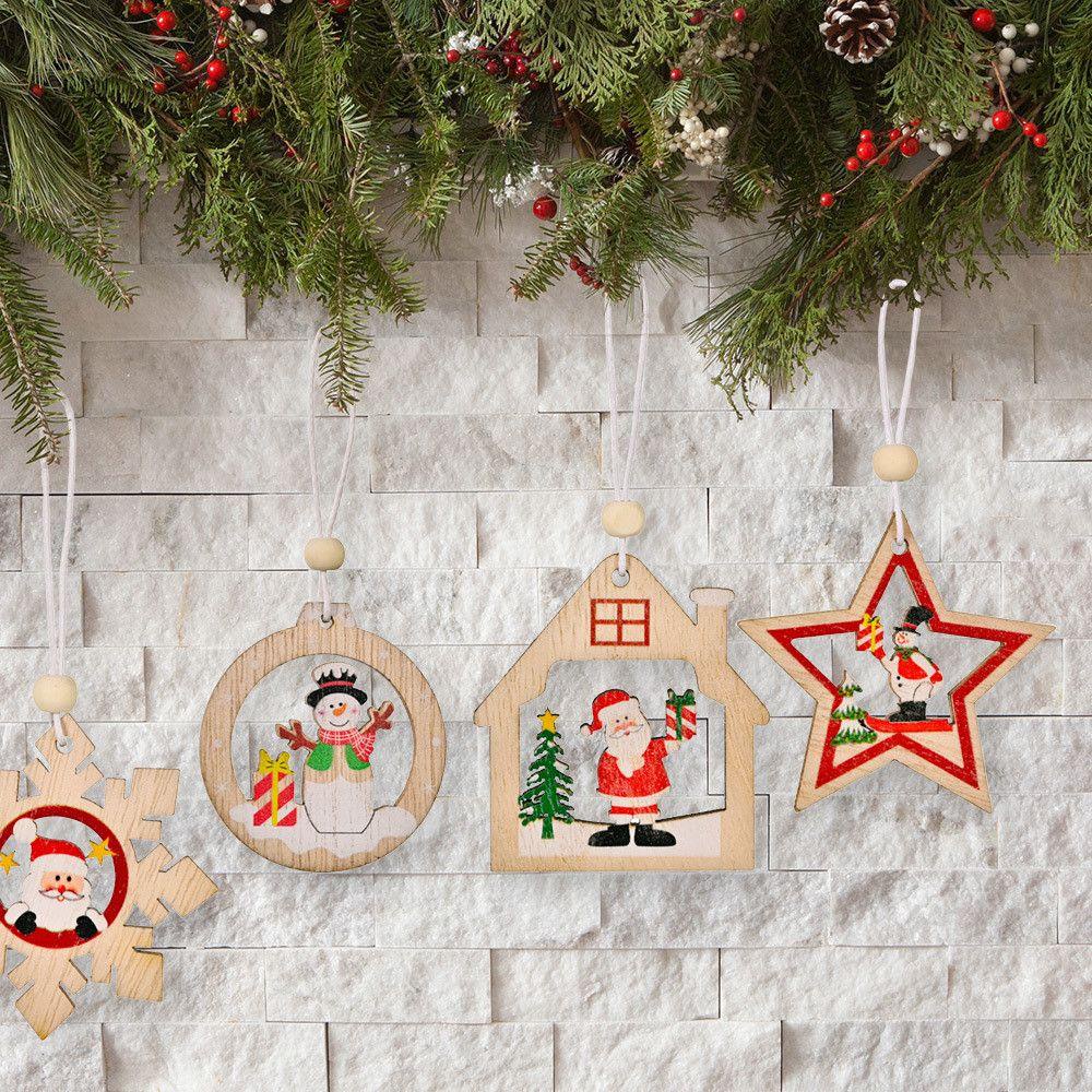 Bộ 12 Phụ Kiện Trang Trí Cây Thông Giáng Sinh Hình Ông Già Noel Và Bông Tuyết