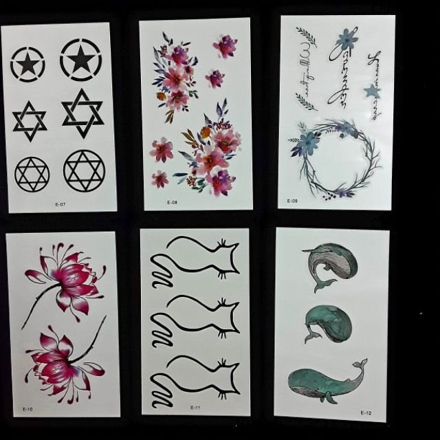 E1 Hình xăm nước hình xăm dán tatoo mini stickers Hoa chữ phong cách Hàn Quốc đẹp dễ thương cute cá tính