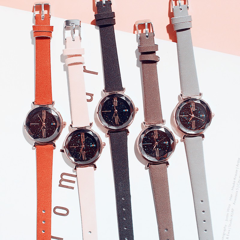 Đồng hồ nữ 1102 dây da lộn mặt tròn 3D Bán lẻ giá sỉ