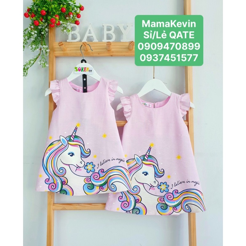 Đầm Váy Bé Gái Hoạ Tiết Ngựa Pony Chất Đũi Cao Cấp Xinh Cho Bé 10-35Kg