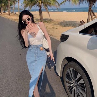 chân váy jean xẻ tà