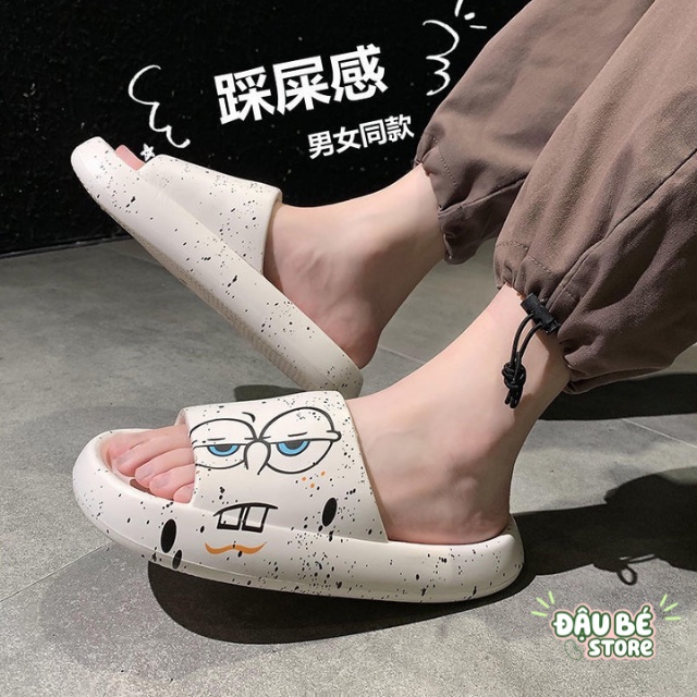 DÉP ĐẾ BÁNH MÌ NAM NỮ ULZZANG HOẠ TIẾT CUTE - DÉP QUAI NGANG HỞ MŨI ĐẾ CAO UNISEX HOẠT HÌNH NGỘ NGHĨNH - DAUBE - D035