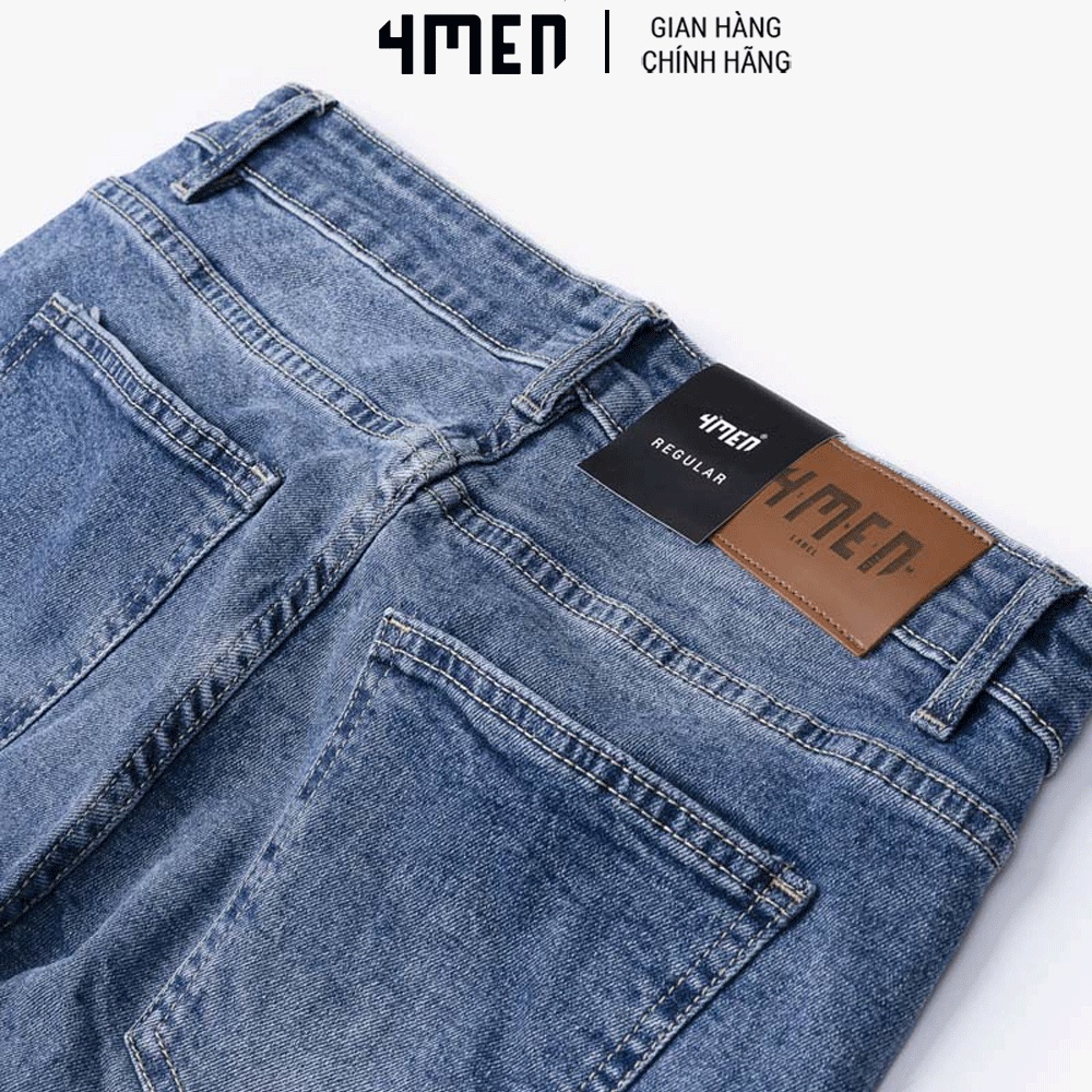 Quần Jeans Nam Regular Rách Light Blue 4MEN QJ061 thời trang, form dáng đẹp, ôm vừa phải, vải co giãn, mềm mạ, dày dặn