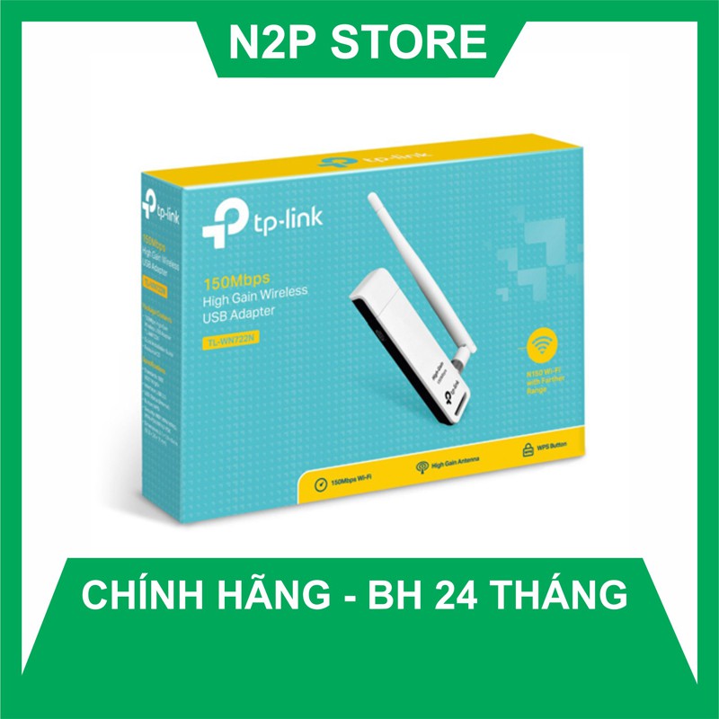 USB Wireless thu sóng WiFi Tplink WN 722N chuẩn N 1 Anten tốc độ 150Mbps