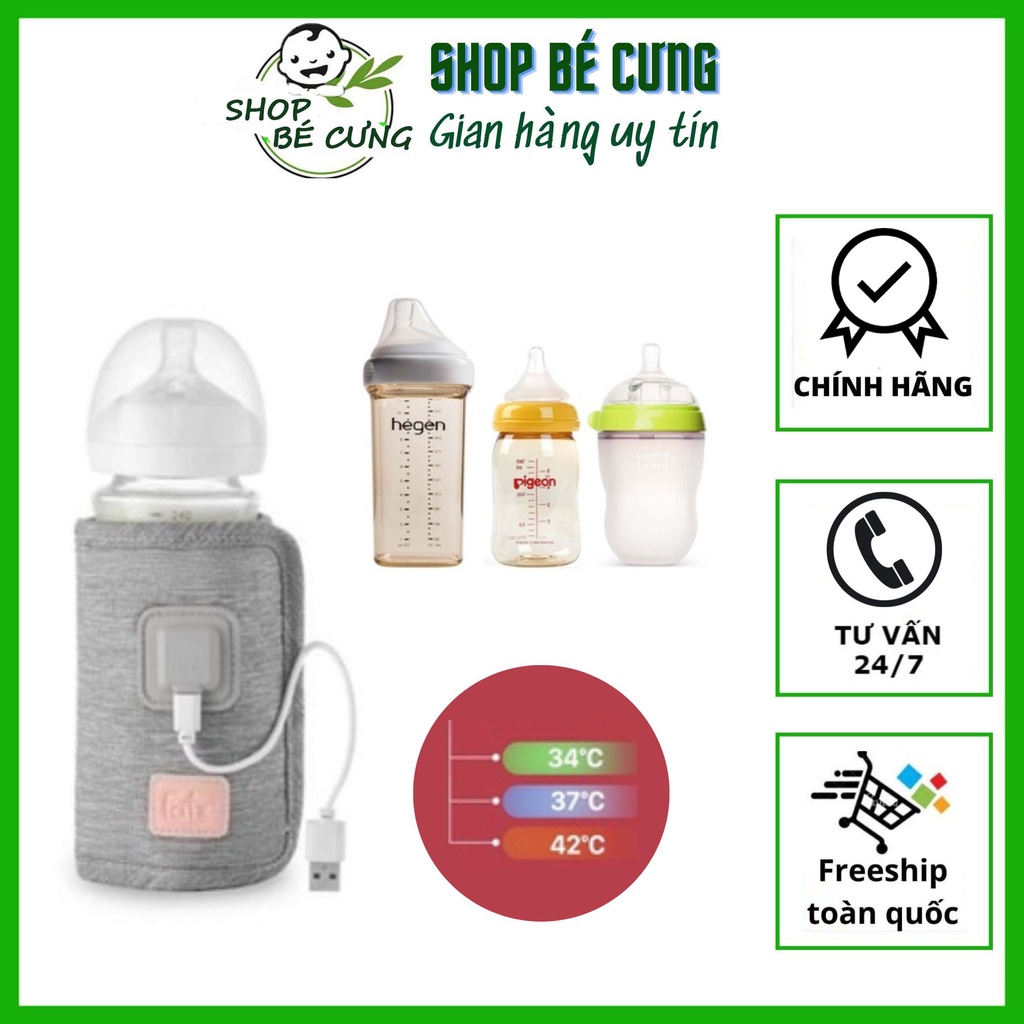 Túi ủ sữa cầm tay thông minh FatzBaby - Túi ủ sữa di dộng, dụng cụ giữ nhiệt, hâm nóng bình sữa, 3 mức nhiệt, sạc USB