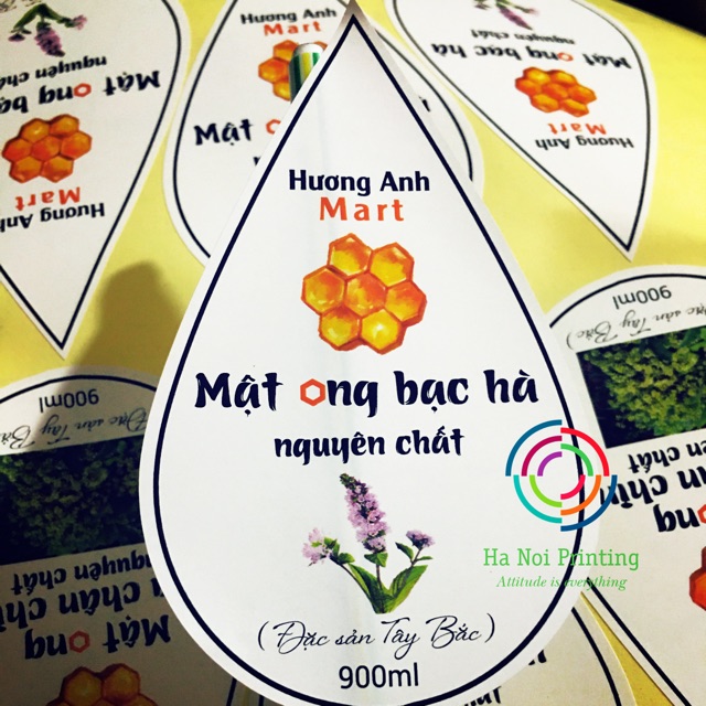 Combo 100 tem dán chai mật ong in tên shop theo yêu cầu