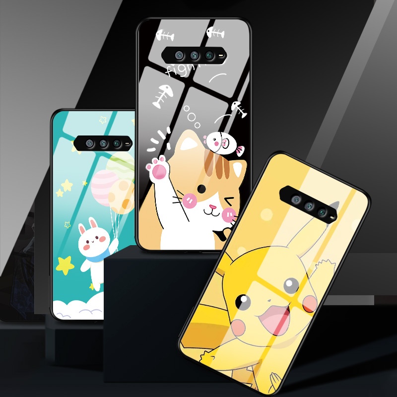 Ốp điện thoại kính cường lực cứng viền mềm siêu mỏng chống rơi họa tiết hoạt hình dễ thương bảo vệ toàn diện cho Xiaomi Black Shark 4S