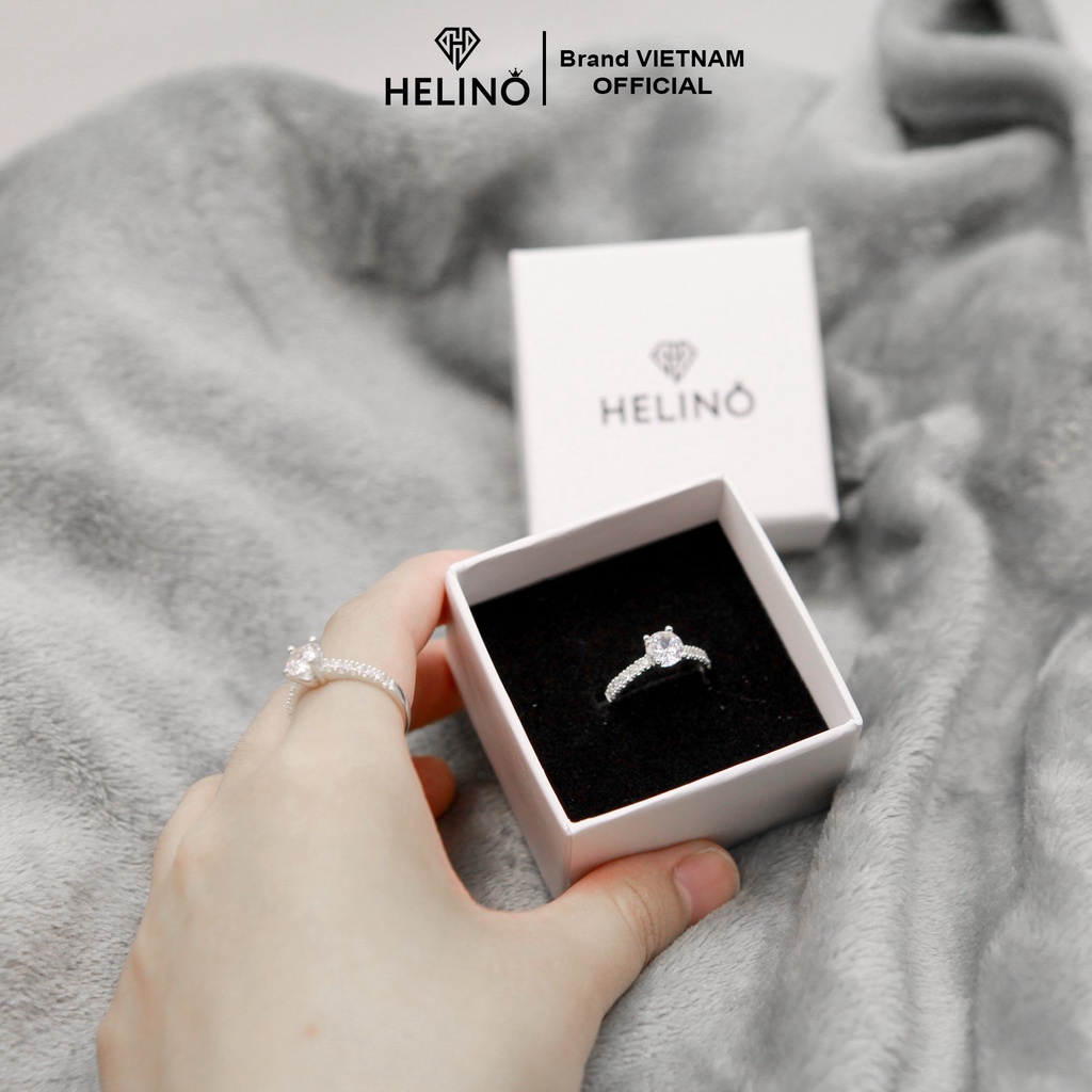 Nhẫn bạc đính đá nữ HELINO 4 chấu đá vuông cao cấp đơn giản cá tính trang sức bạc tinh tế giá rẻ N01