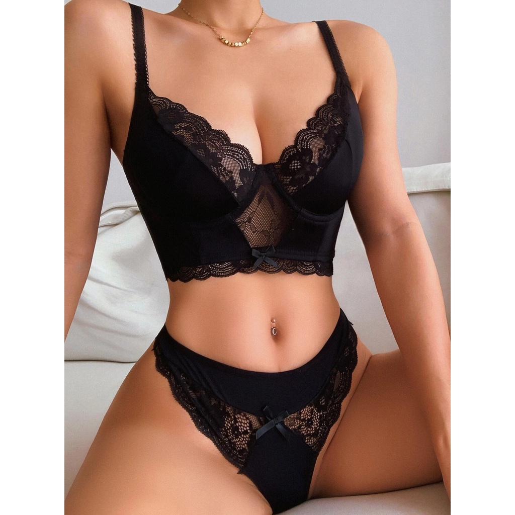 Set đồ lót garter ren có gọng thép gợi cảm thời trang mới