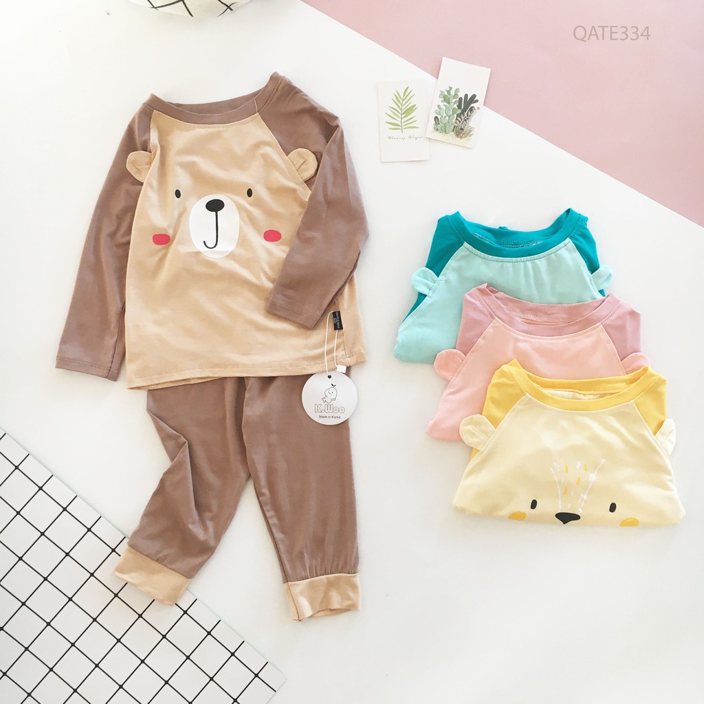 Bộ Dài Tay KWOO Thun Lạnh Phiên Bản Tai Thú 5 Màu Cực Đáng Yêu Cho Bé Trai Bé Gái