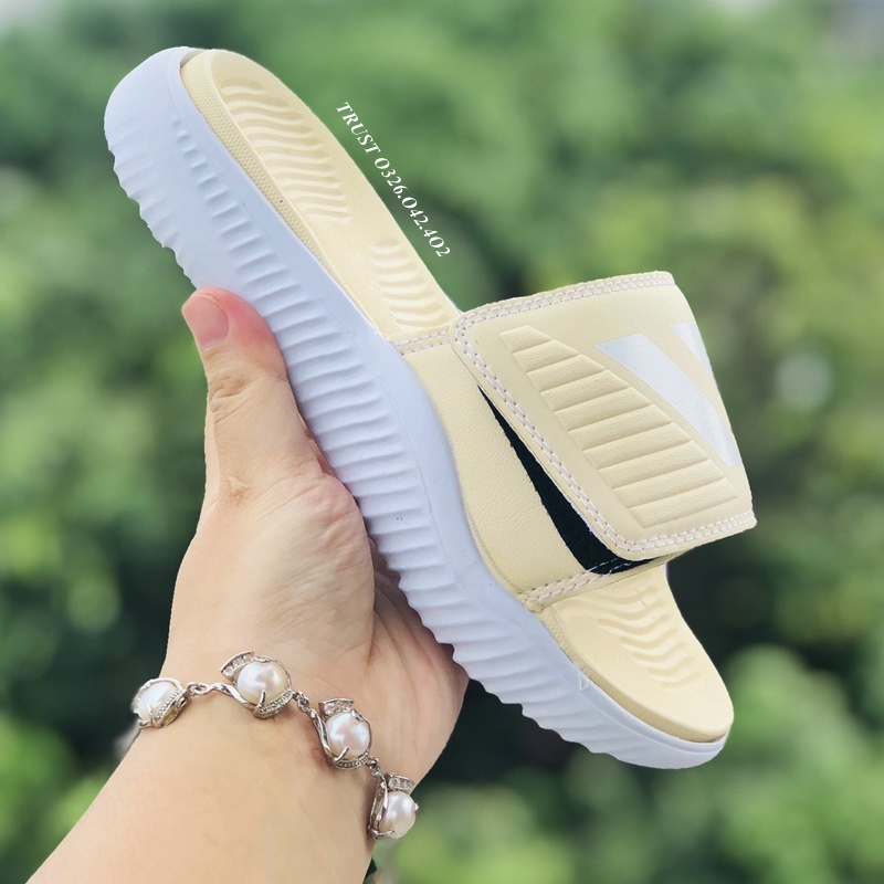Dép Alphabounce adidas ❤️FREESHIP + FullBox❤️ quai ngang nam 3 sọc màu vàng sọc trắng chất xịn 1-1, đế dày nhẹ quai da