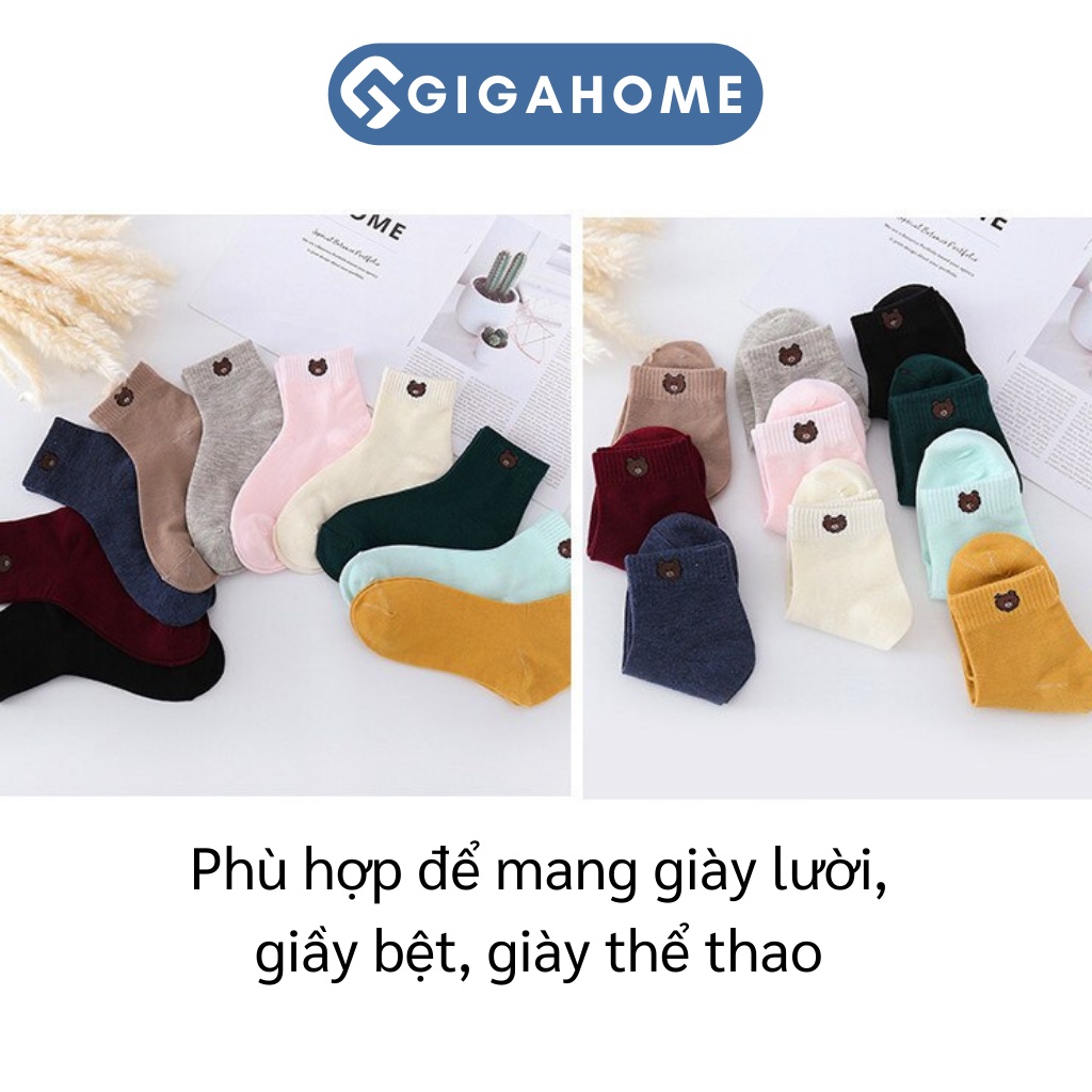 Set 10 Đôi Tất Gấu Cổ Ngắn GIGAHOME Dễ Thương, Nhiều Màu 8144