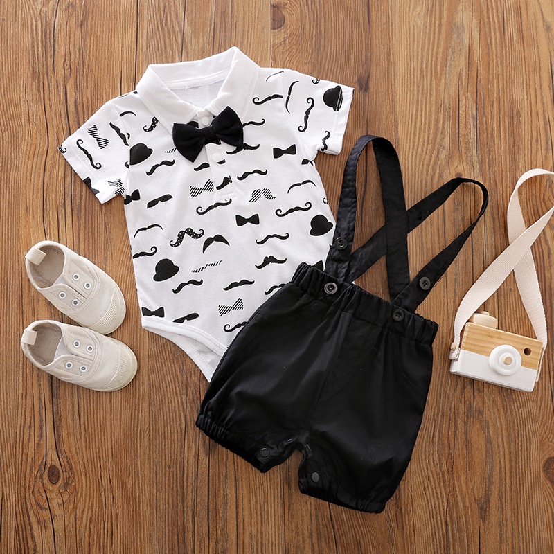 Set áo liền quần vải cotton mềm màu trơn phối quần yếm thời trang mùa hè năng động xinh xắn cho bé trai