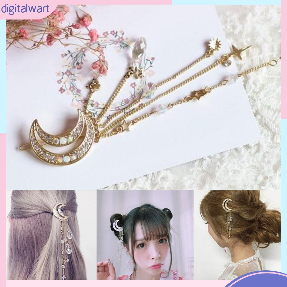 Kẹp Tóc Hình Mặt Trăng Đính Đá Phong Cách Retro Cho Nữ