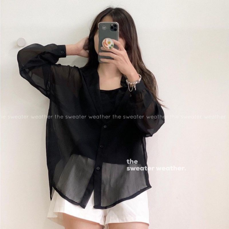 Sét áo sơ mi voan from rộng có túi  và áo 2 dây cực sang chảnh