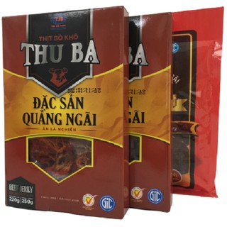 (100% Bò Thật), tặng 1 gói 35gr 32K. Combo 2 hộp khô bò Thu Ba 250gr, ăn vặt khi cắm trại, ngon, chính hãng