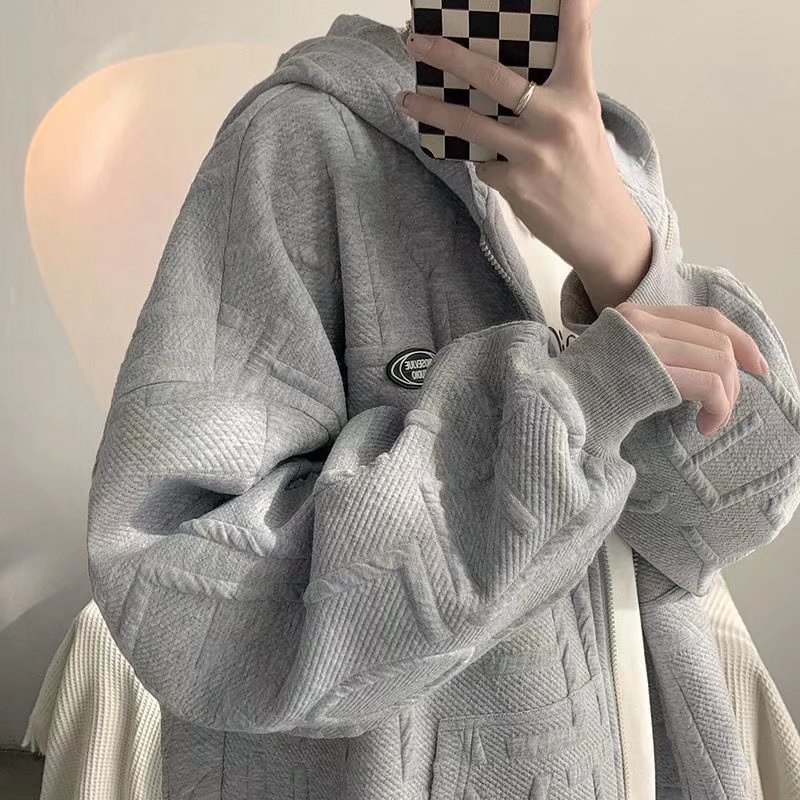Áo hoodie màu trơn phối khóa kéo in chữ cá tính simple áo khoác unisex áo hoodie form rộng phong cách hàn quốc áo khoác