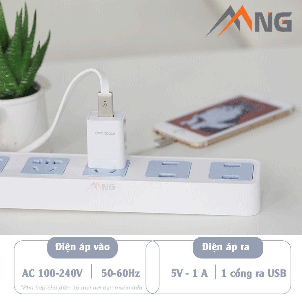 Củ sạc nhanh Rockspace T6 1A 1 cổng USB, ổn định, không nóng máy