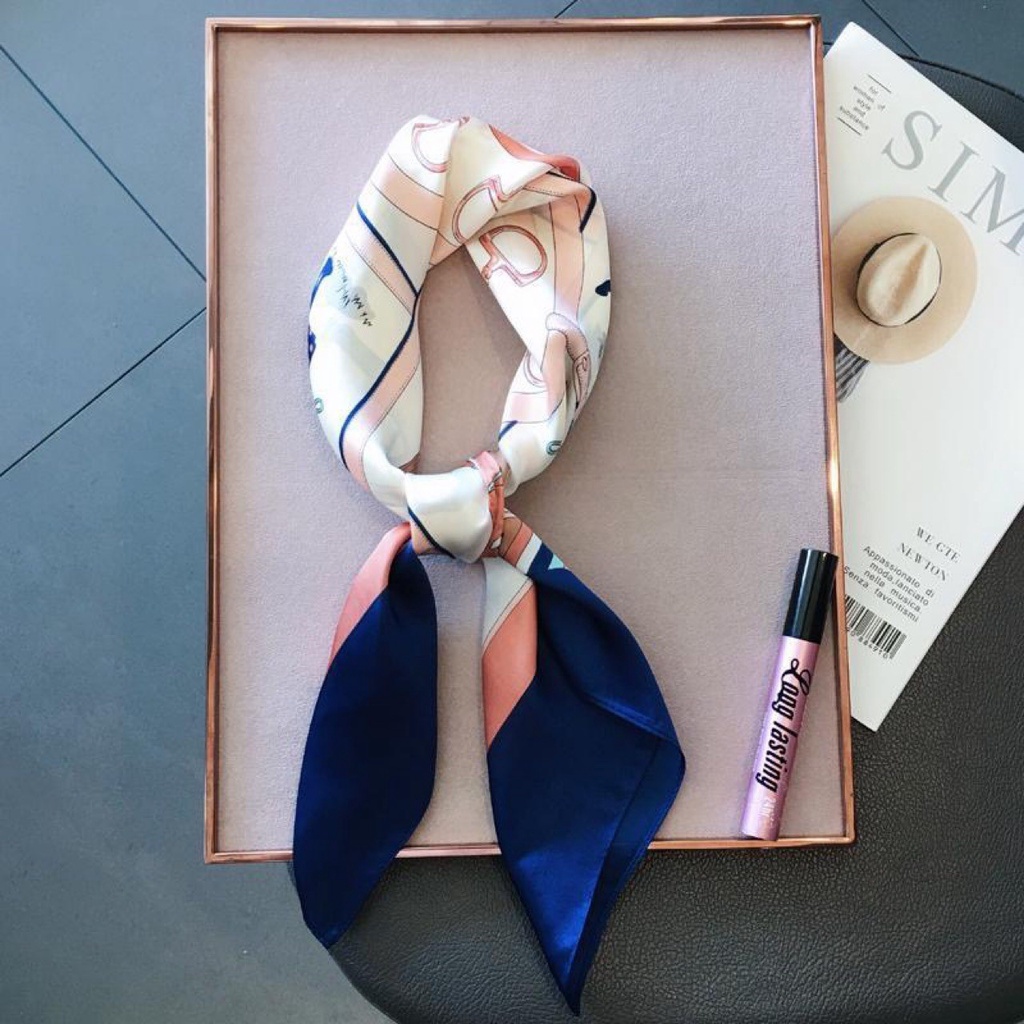 Khăn Choàng Cổ Hình Vuông Cỡ Nhỏ In Họa Tiết Màu Xanh Dương/Hồng/Xám Thời Trang Cho Nữ