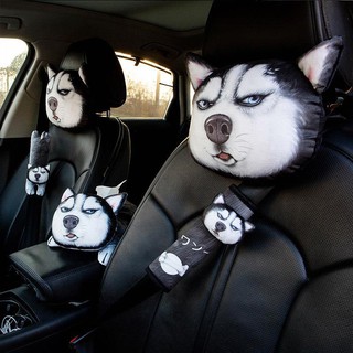 ◕☬Gối tựa đầu ô tô dễ thương nội thất cổ lưng 3d husky sáng tạo <
