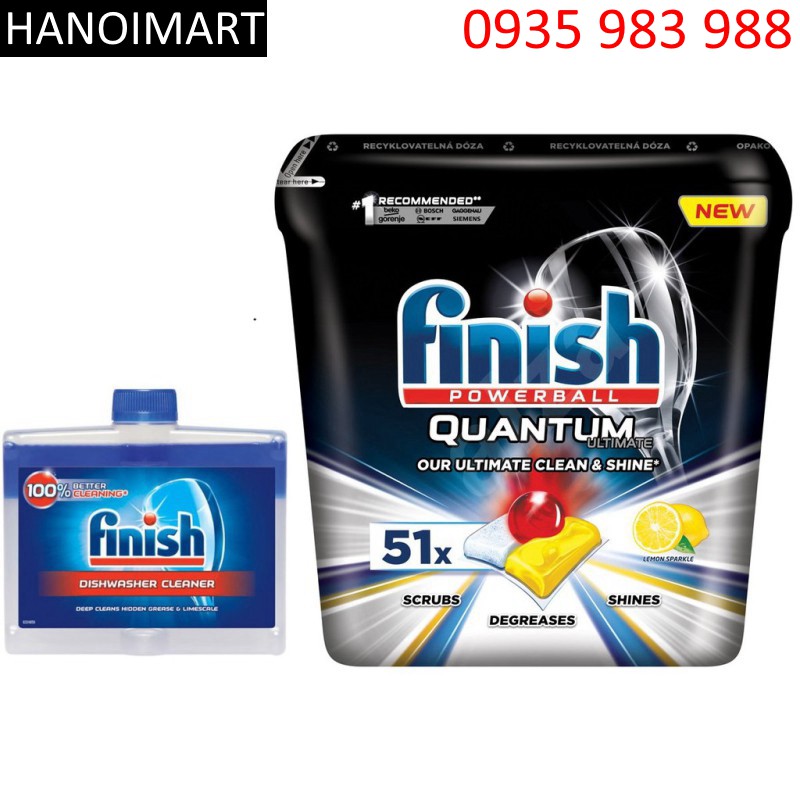 Combo viên rửa bát finish quantum ultimate 51V+ dung dịch vệ sinh máy rửa bát chén - HANOIMART