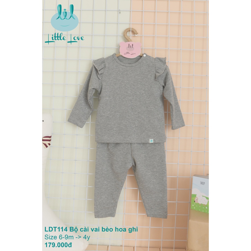 Bộ quần áo dài tay cài vai bèo hoa cho bé gái từ 6m đến 4y little love (LDT114)