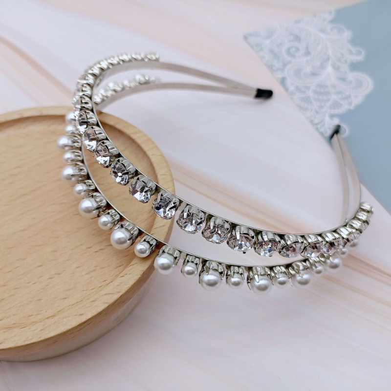 Băng Đô Cài Tóc Hai Hàng Đính Đá Và Ngọc Trai Nhân Tạo Phong Cách Hàn Quốc Sang Trọng