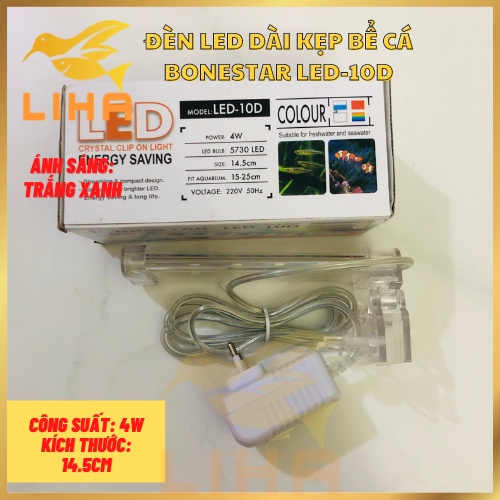 Đèn Led Dài Kẹp Bể Cá Bonestar D10 (4W-14.5cm) - Ánh Sáng Trắng Xanh