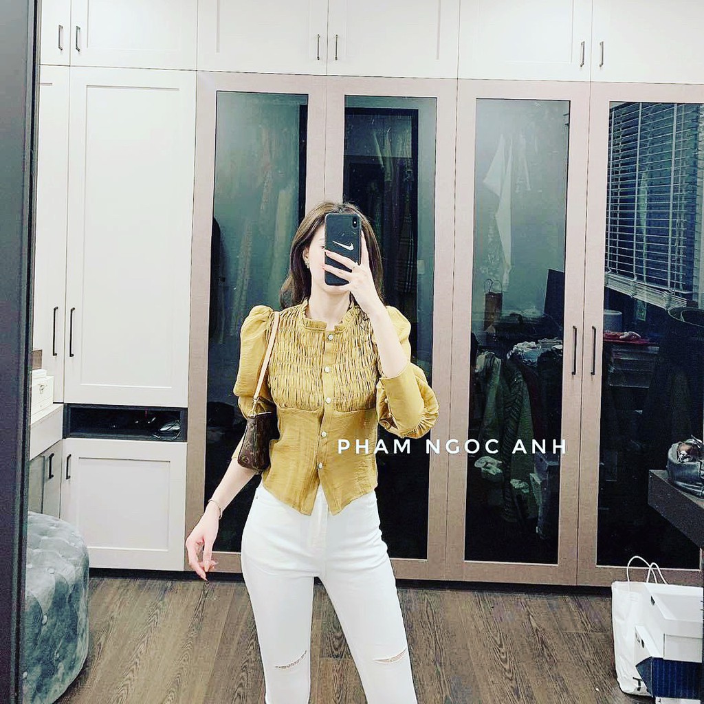 [ 𝐅𝐑𝐄𝐄 𝐒𝐇𝐈𝐏 ] Áo Vàng Nhẹ Cổ Bèo Sang Chảnh Dễ Mix phối ti tỉ đồ Chất lụa tằm qc cao cấp siêu mềm đẹp mát