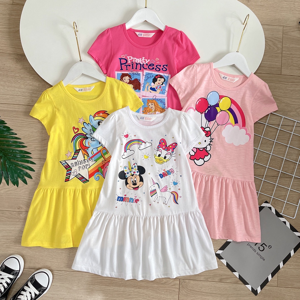 Đầm thun bé gái Bigbaby, chất thun cotton họa tiết disney nhiều mẫu đáng yêu cho bé 2-12t