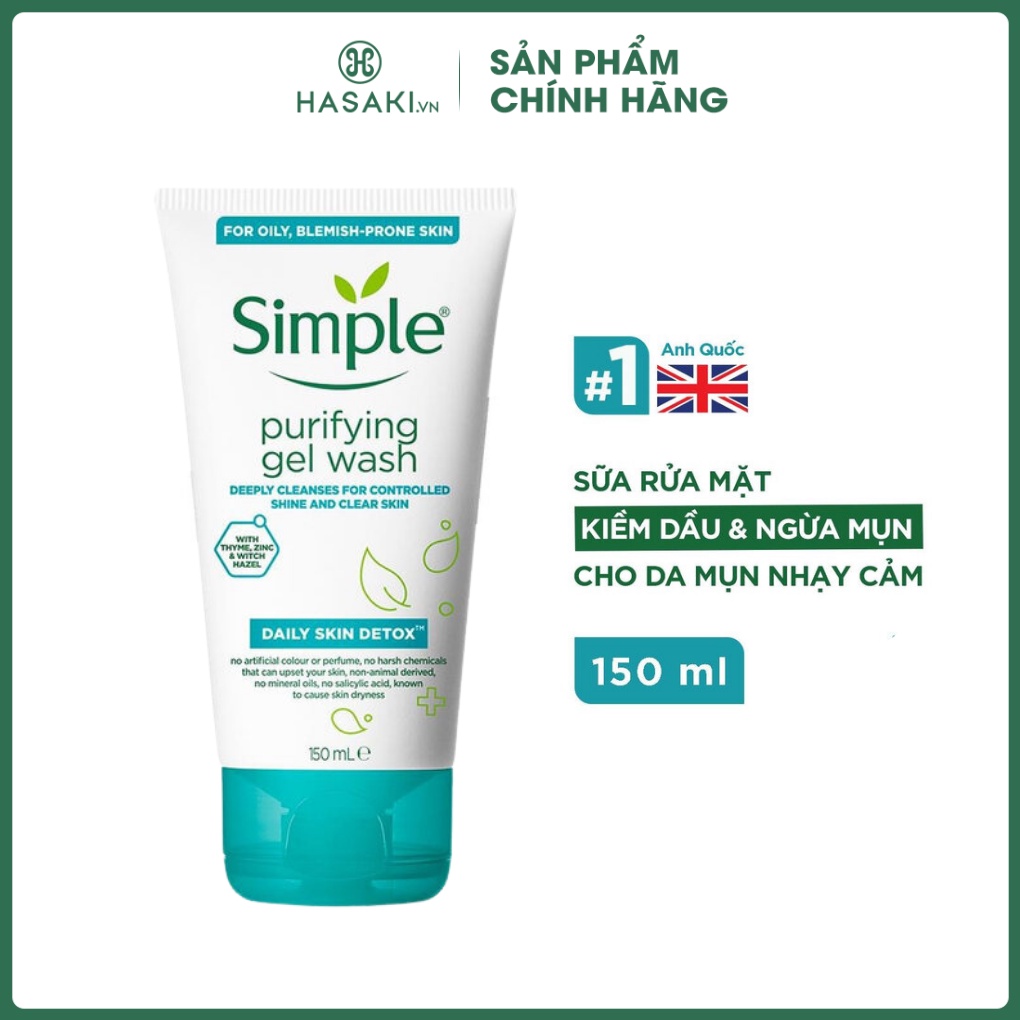 Sữa Rửa Mặt Simple Kiềm Dầu, Ngừa Mụn Cho Da Mụn 150ml - Hasaki - Sản phẩm chính hãng