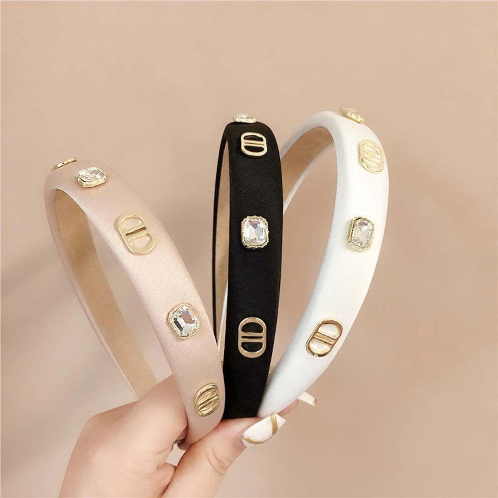 Băng Đô Cài Tóc Bằng Da PU In Chữ D Phong Cách Retro Thanh Lịch Cho Nữ