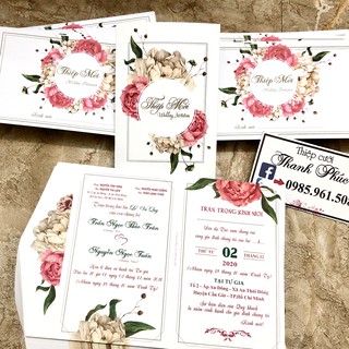 THIỆP CƯỚI HOA MẪU ĐƠN (đã bao gồm công in nội dung hoàn chỉnh)