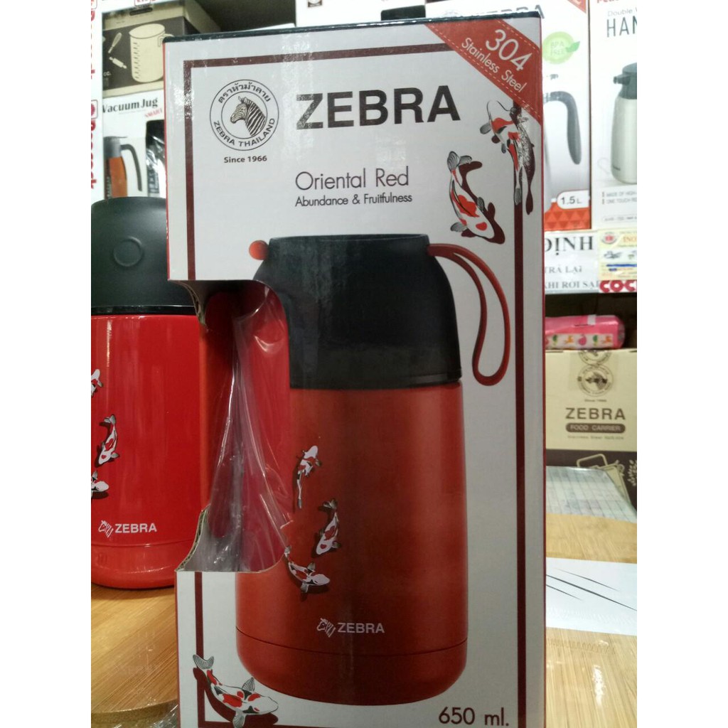 Camen Inox giữ nhiệt Zebra 0.65l đỏ ( Kim Ngư) - 123007