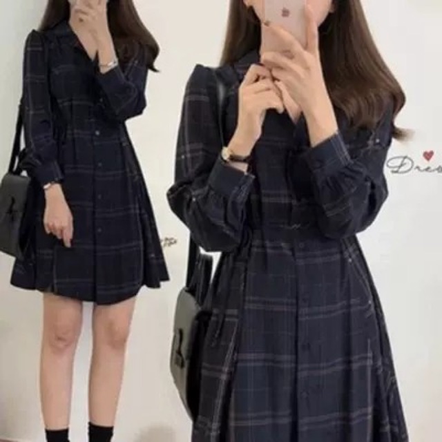 Đầm Midi Tay Dài Dáng Ôm Sọc Ca Rô Thời Trang Trẻ Trung Cho Nữ