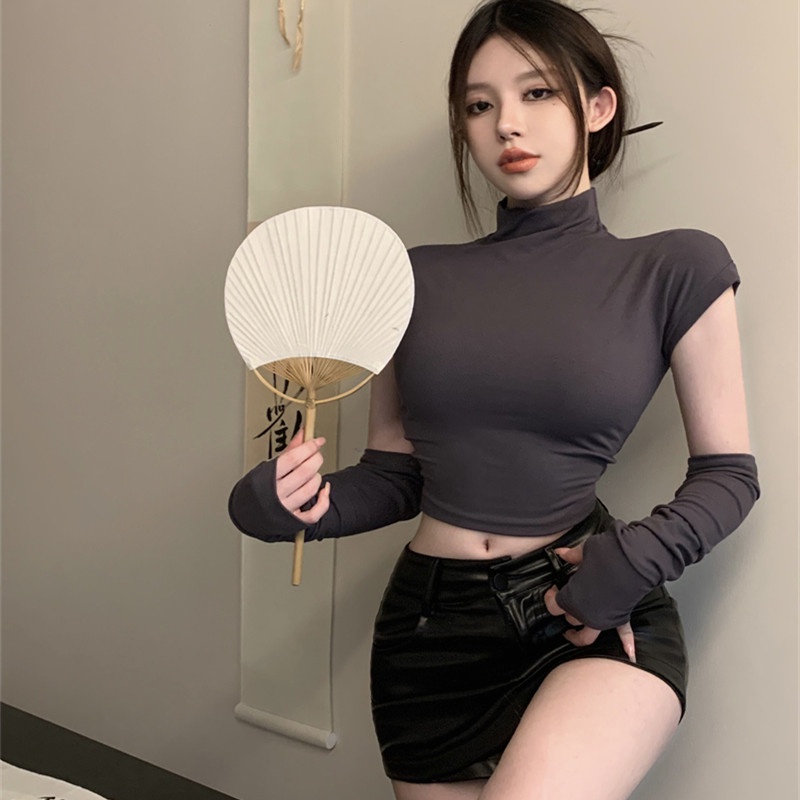 Áo Croptop Tay Dài Thiết Kế Ôm Sát Quyến Rũ