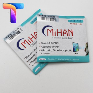 Tròng kính Mihan 1.61 Blue cut, phản quang, UV 420 – Nano