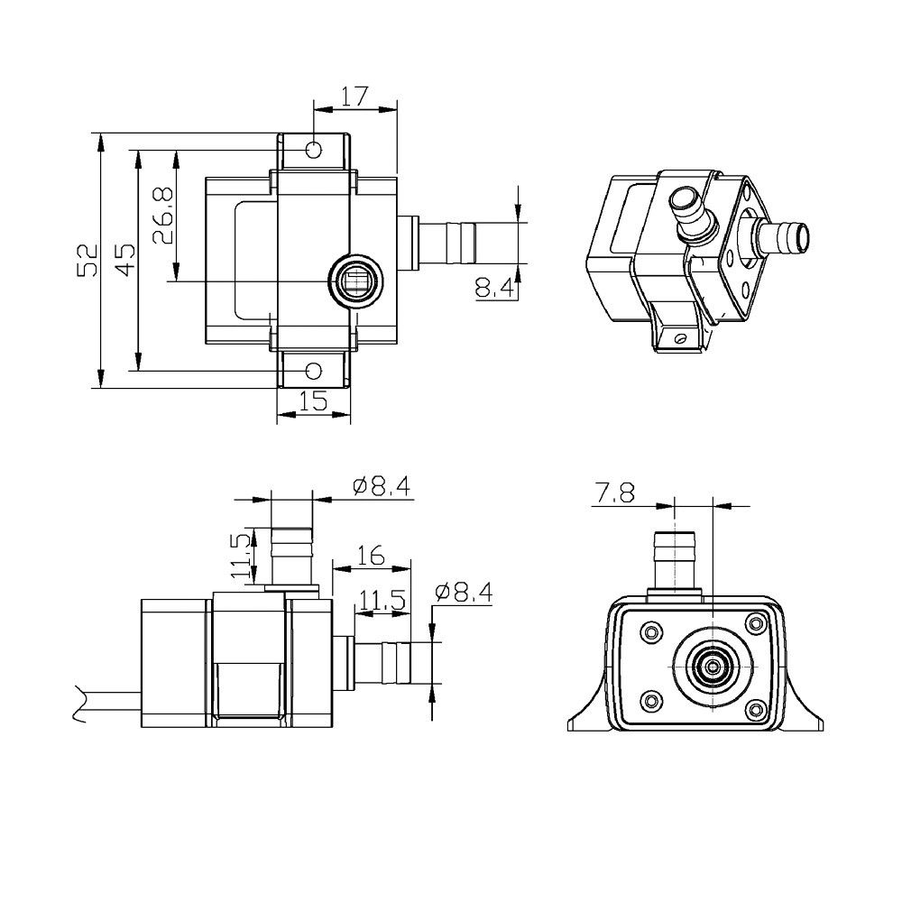 Bơm nước mini động cơ không chổi than DC12V 4.2W