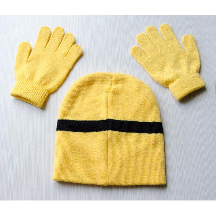 Set Mũ Len Beanie Và Găng Tay Hình Minion Hoạt Hình Cho Bé