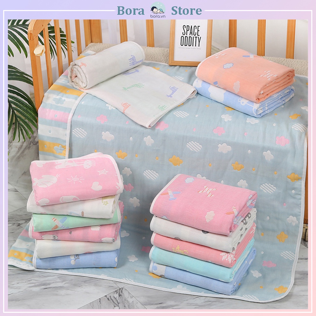 [Mã SKAMFMW035 giảm 8% đơn 500K] Chăn cho bé 6 lớp cotton muslin họa tiết 2 mặt 110x110cm