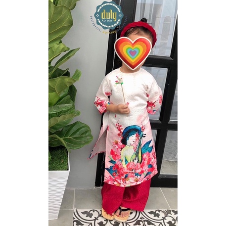 Áo dài gấm bố trắng cho bé gái và mẹ