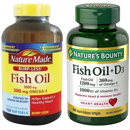 Dầu cá Fish Oil bổ mắt, tim mạch Nature Made Omega3 1000mg 150viên Nature’s Bounty 1200mg D3 90viên