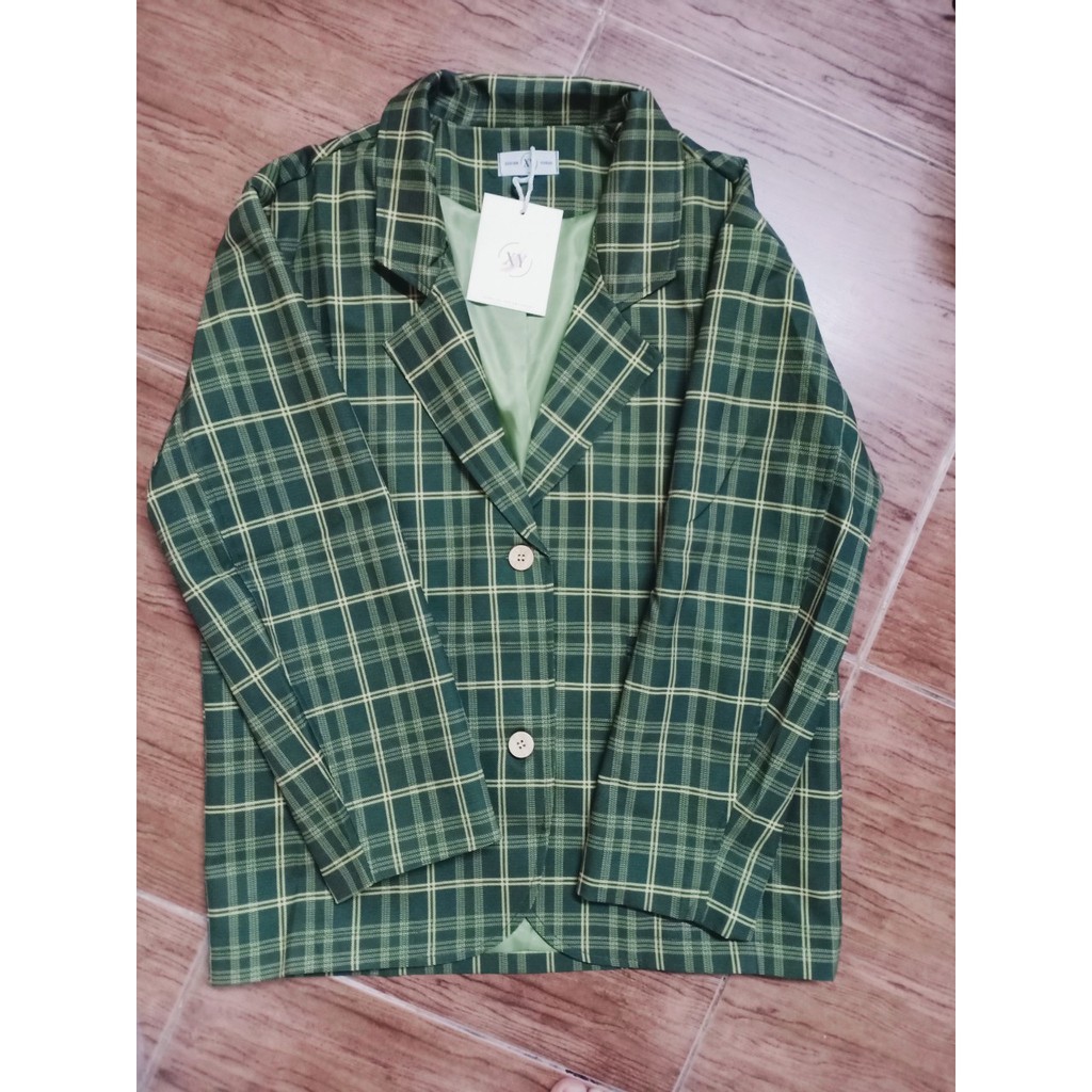 (Hàng Đẹp)Ảnh thật 4 hình cuối-Áo blazer kẻ xanh bơ Ulzzang | BigBuy360 - bigbuy360.vn