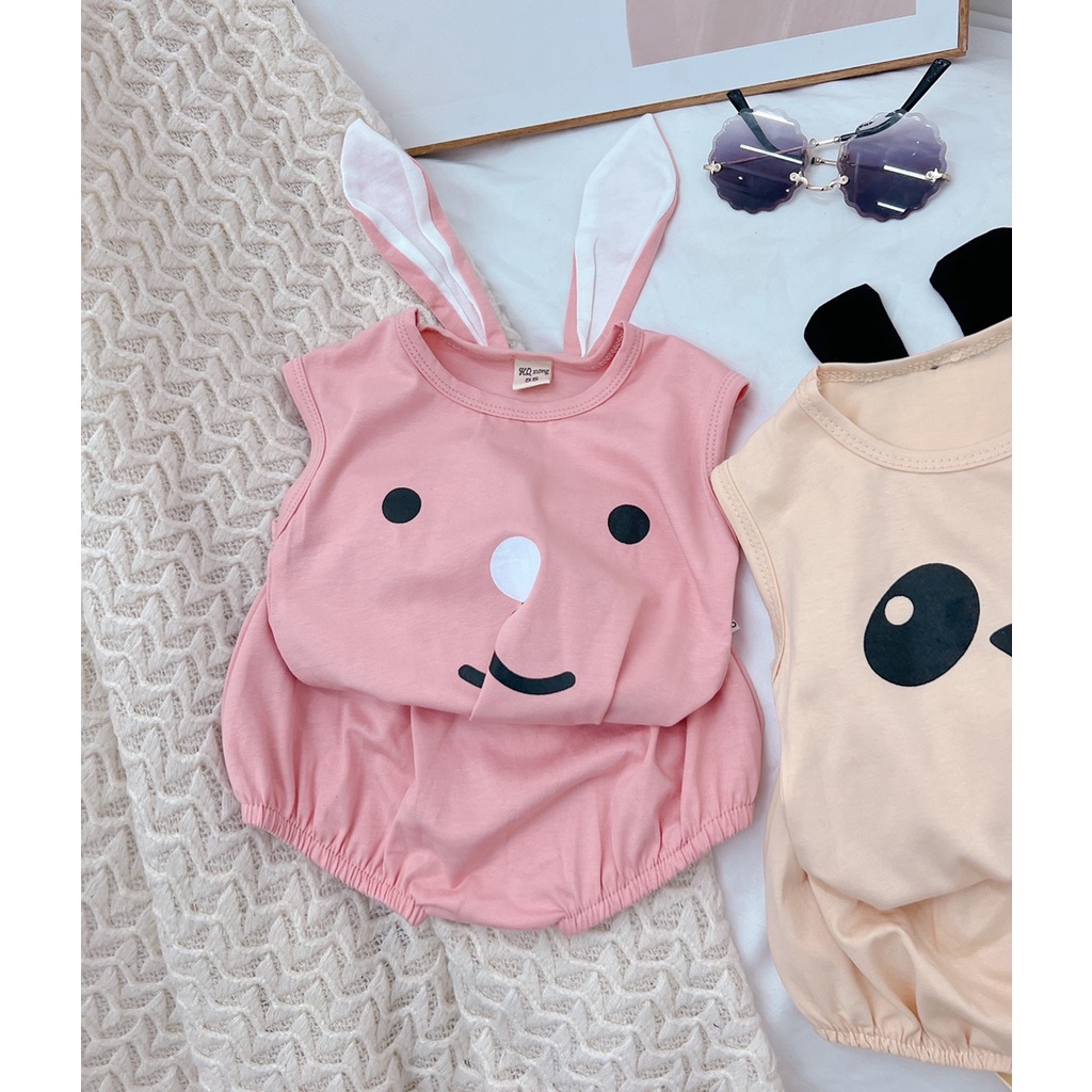 Bộ hè bé trai, bé gái, bộ cotton tai thú thật cạp rời dễ thương cho bé