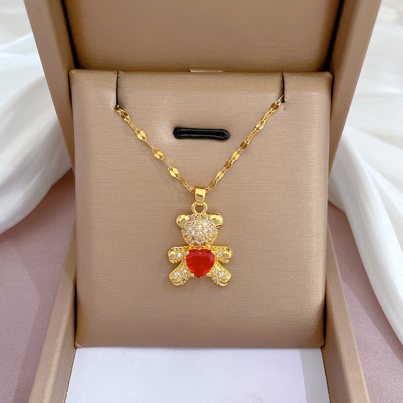 Dây Chuyền Thép Titan Mặt Hình Gấu Đính Đá Zircon Sang Trọng Cho Nữ