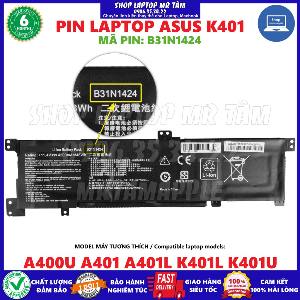 Pin Laptop ASUS K401 (B31N1424) (ZIN)  A400U A401 A401L K401L K401U