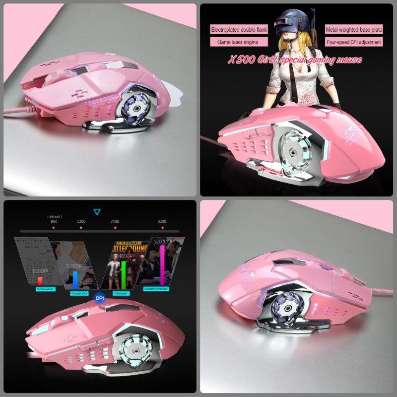 Chuột LED 3200 DPI Gaming Mouse X500 Pink