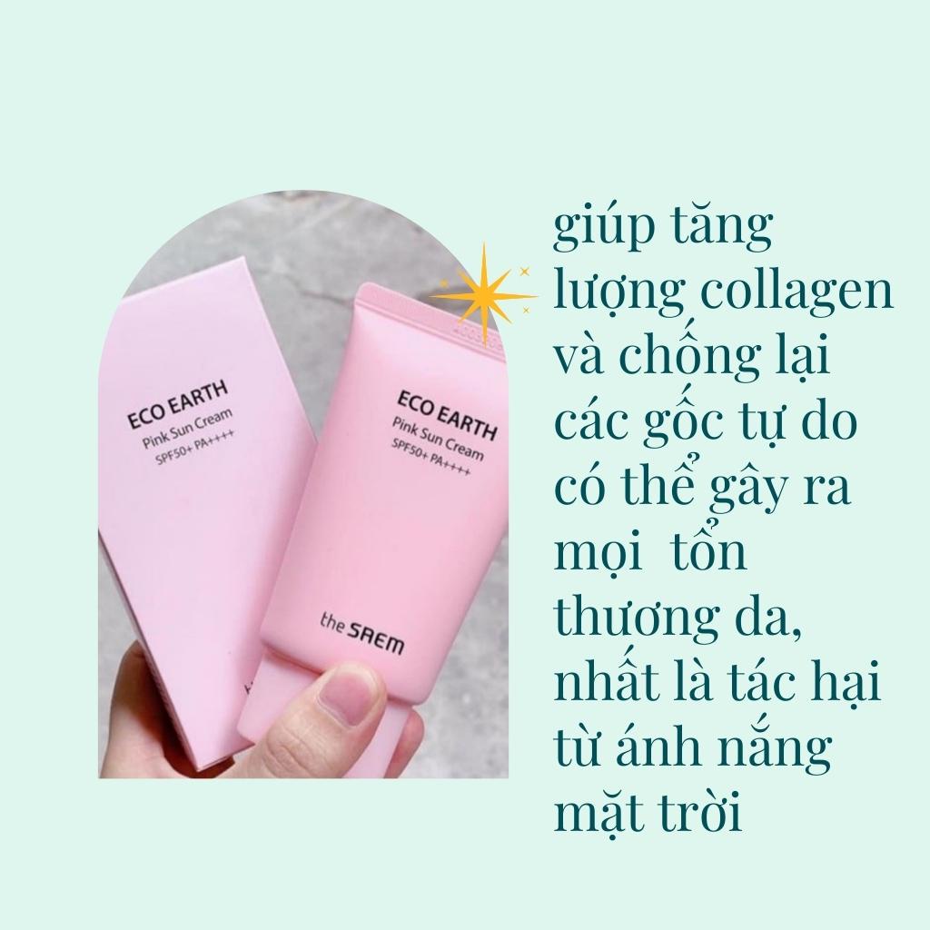 Kem chống nắng ❤𝑭𝒓𝒆𝒆𝒔𝒉𝒊𝒑❤ The Saem Eco Earth Power Pink Sun Cream SPF50 50g