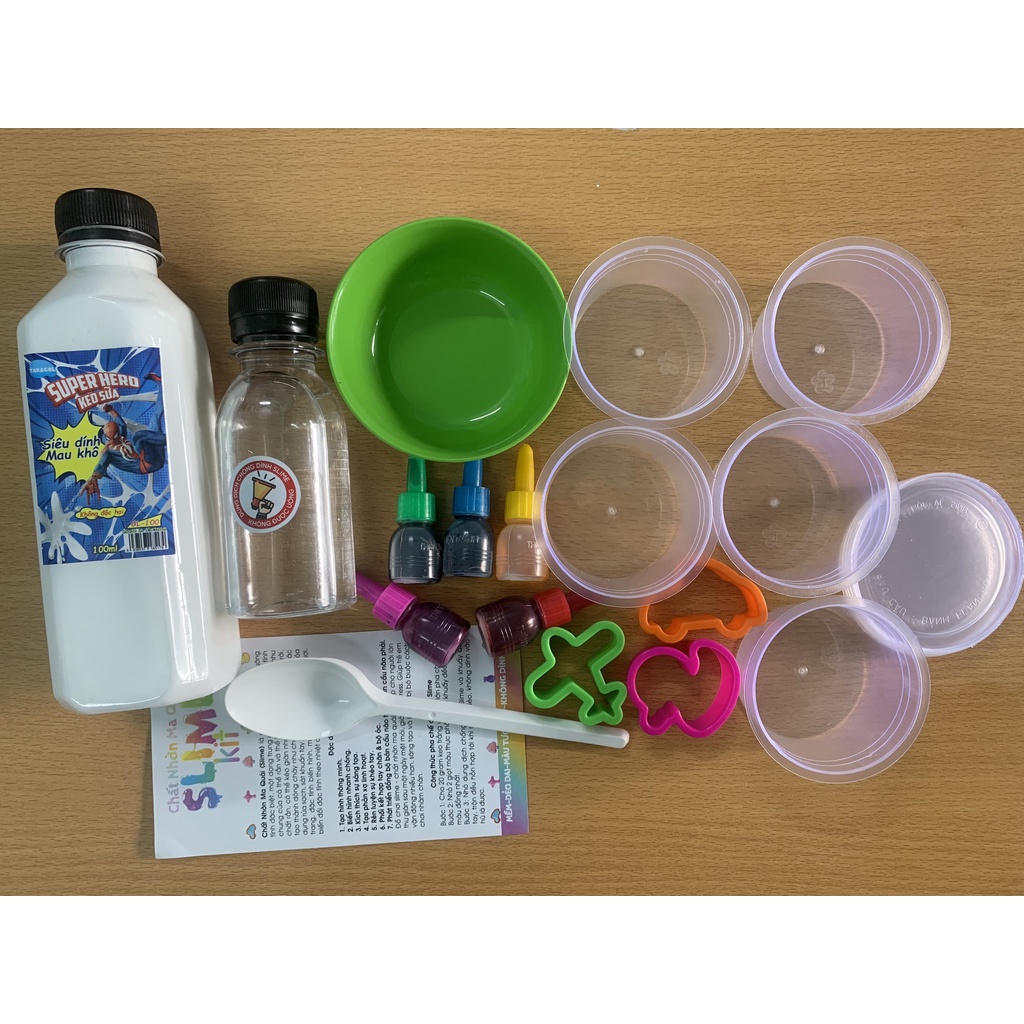 Bộ kit làm slam HÀNG VIỆT NAM an toàn cho bé, slam mềm dẻo, không dính tay, bộ set slime có 5 màu và tặng kèm khuôn KITB