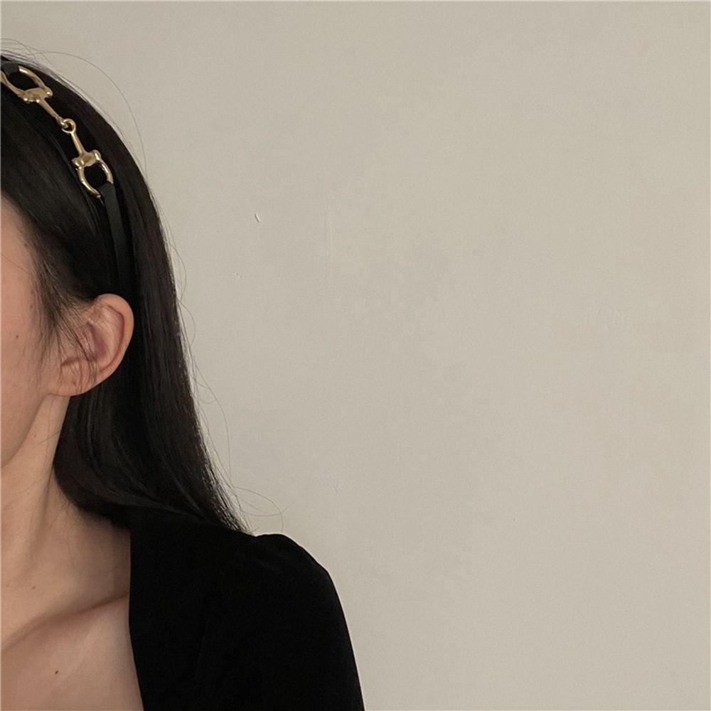 Băng Đô Cài Tóc Chất Liệu Da Phối Nhung Màu Trắng Đen Phong Cách Vintage Hàn Quốc